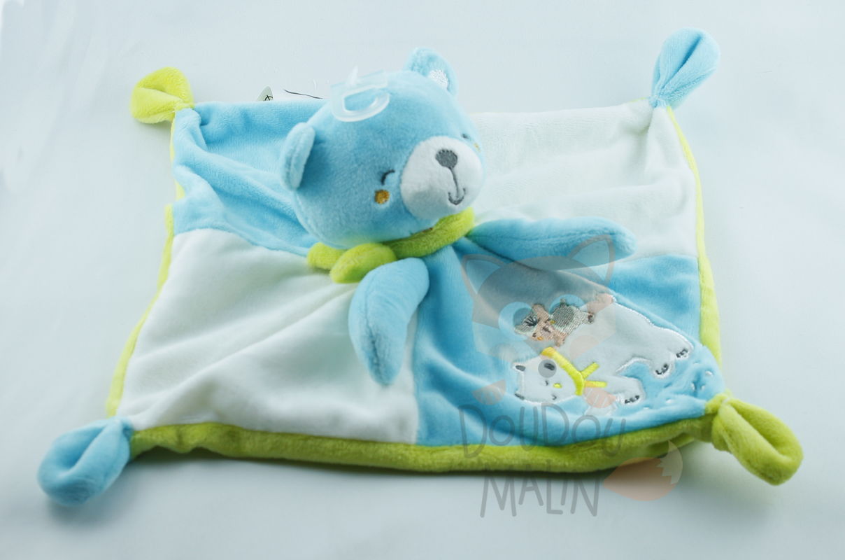  baby comforter polar bear blue green white 